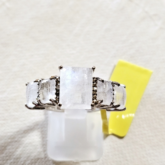 STS Jewels Inc Jewelry - Genuine Rainbow Moonstone in Platinum over Sterling Silver Ring Size 7! NWT